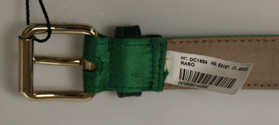 Green Leather Silk Logo Belt
