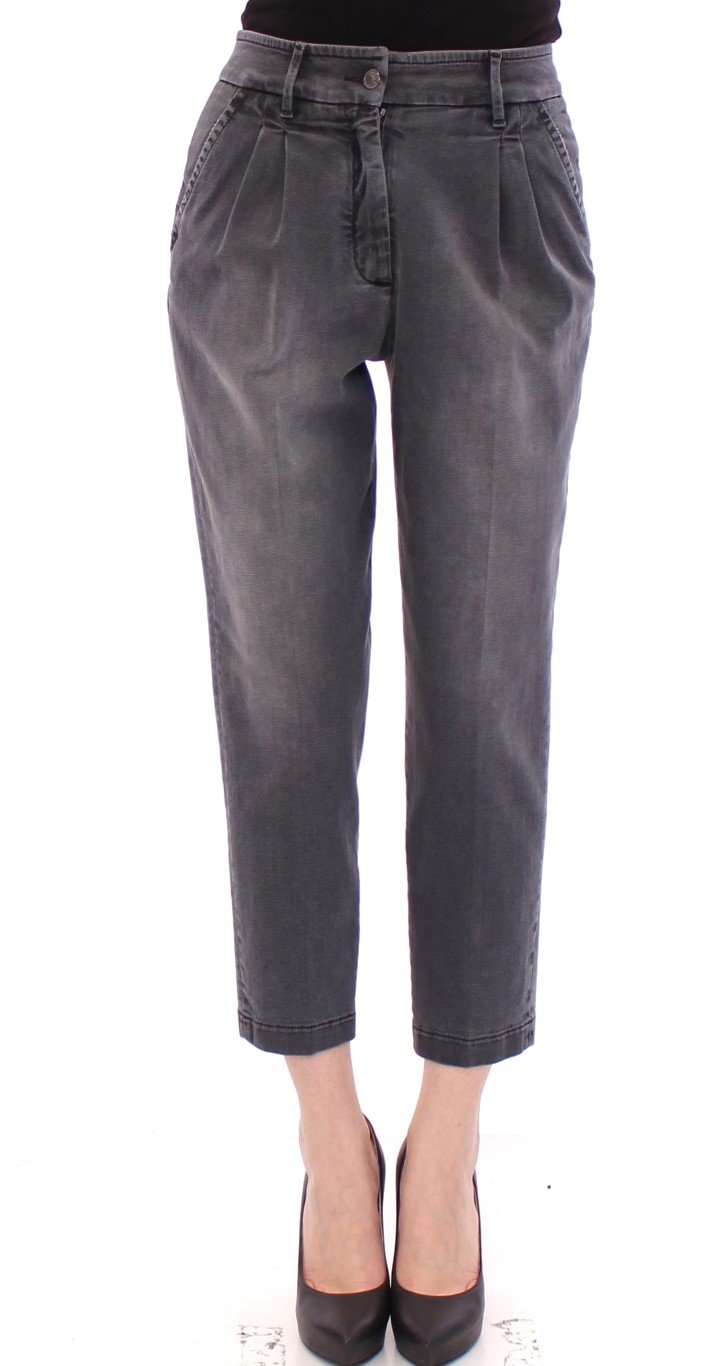 Gray Cotton Cropped Jeans Pants