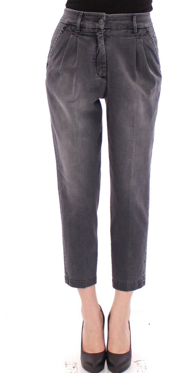 Gray Cotton Cropped Jeans Pants