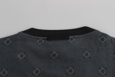 Blue Cotton Silk Baroque Henley T-shirt
