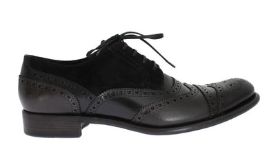 Black Gray Leather Oxford Wingtip Shoes
