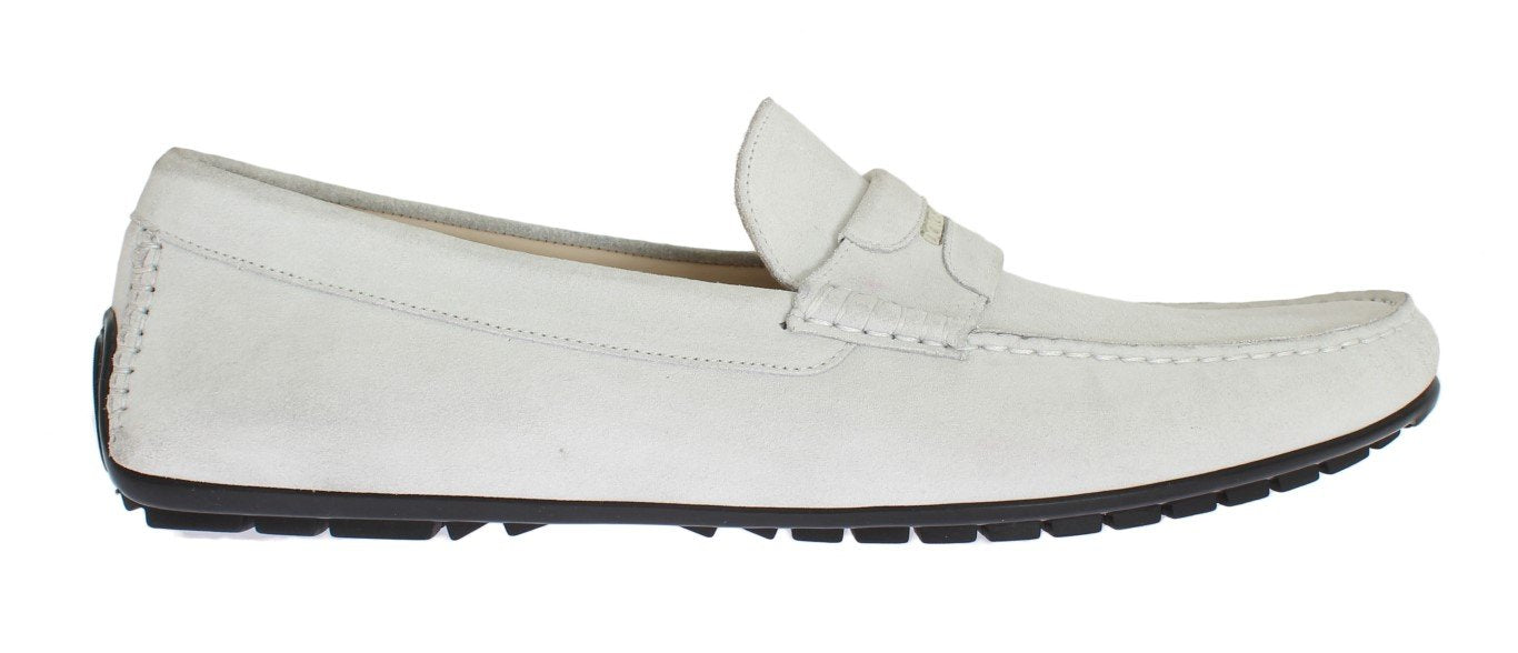 White Leather Suede Loafers