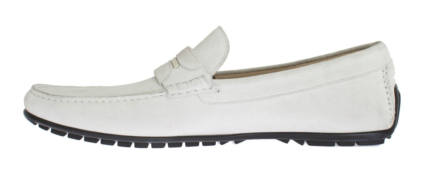 White Leather Suede Loafers