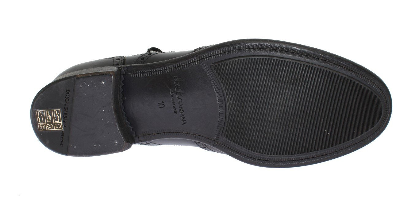 Black Gray Leather Oxford Wingtip Shoes