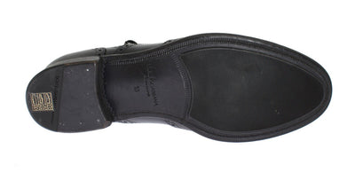 Black Gray Leather Oxford Wingtip Shoes