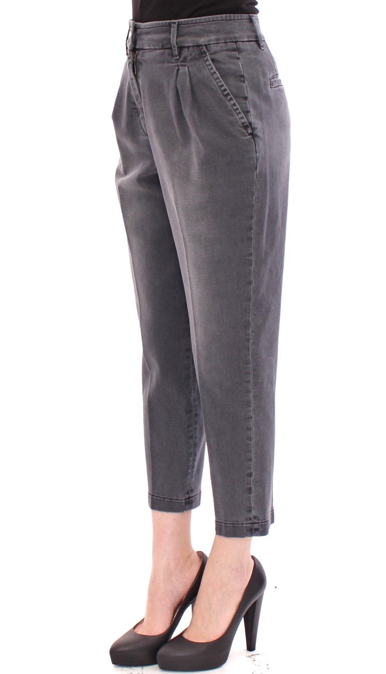 Gray Cotton Cropped Jeans Pants