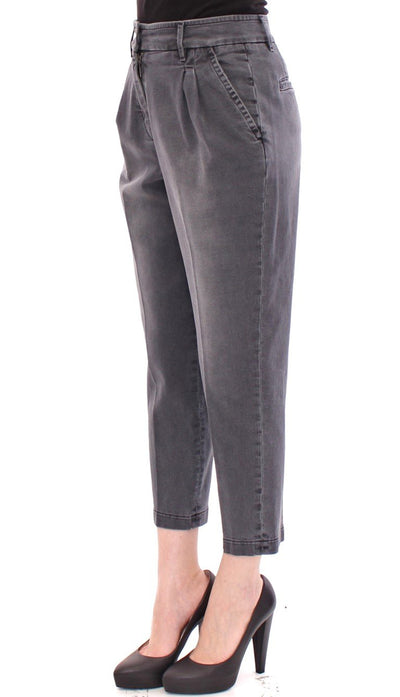 Gray Cotton Cropped Jeans Pants