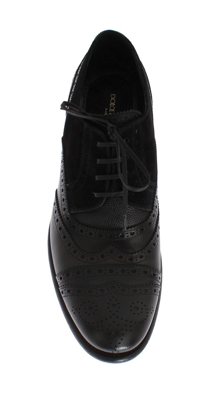 Black Gray Leather Oxford Wingtip Shoes