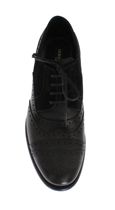 Black Gray Leather Oxford Wingtip Shoes