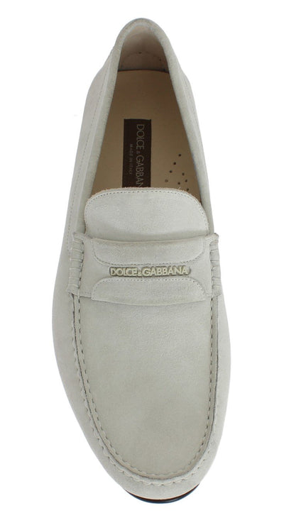 White Leather Suede Loafers