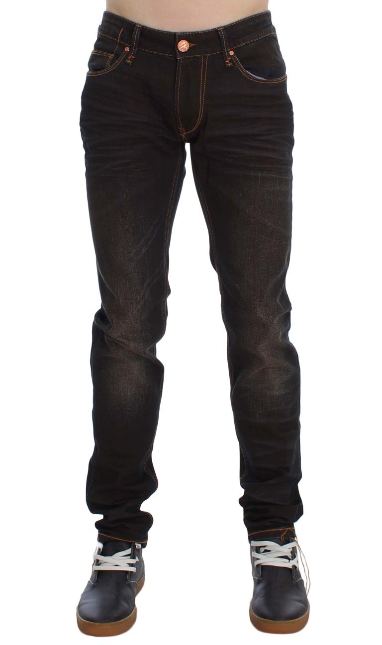 Brown Wash Cotton Stretch Slim Fit Jeans