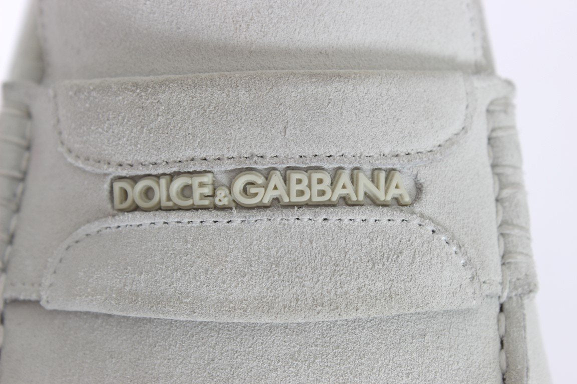 White Leather Suede Loafers