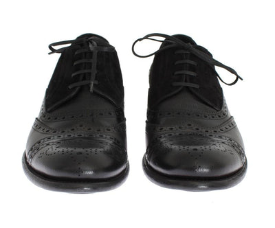 Black Gray Leather Oxford Wingtip Shoes