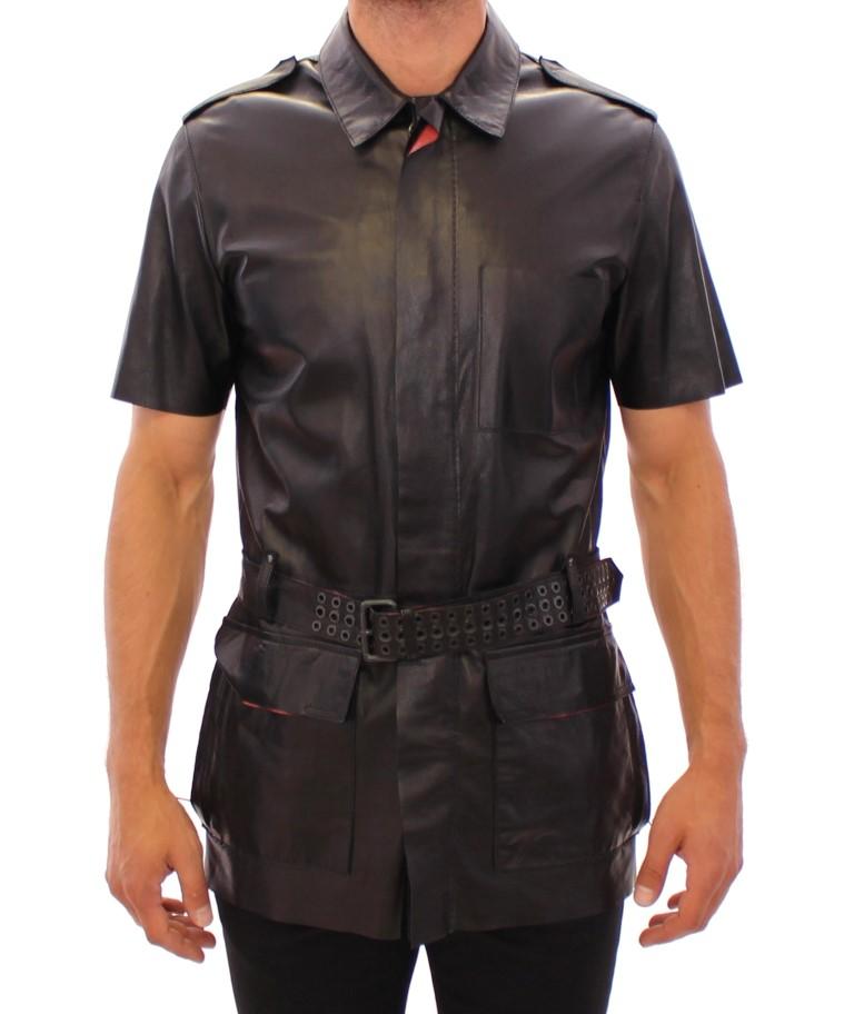 Black leather short sleeve jacket