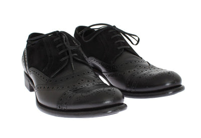 Black Gray Leather Oxford Wingtip Shoes