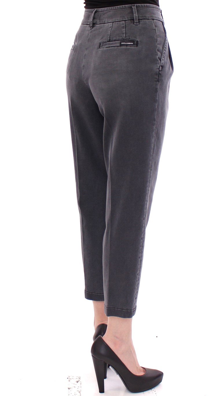 Gray Cotton Cropped Jeans Pants