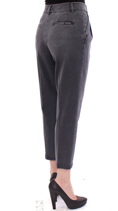 Gray Cotton Cropped Jeans Pants