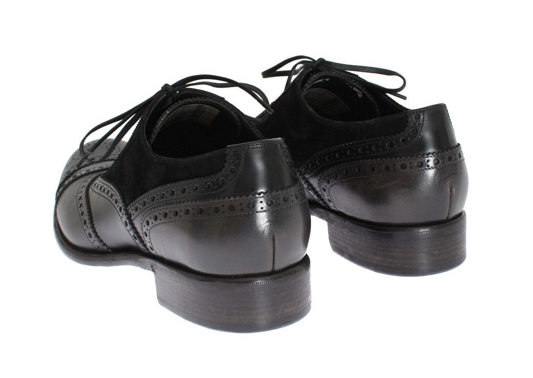 Black Gray Leather Oxford Wingtip Shoes