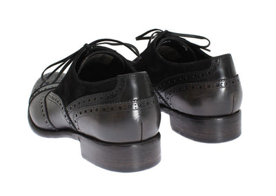 Black Gray Leather Oxford Wingtip Shoes