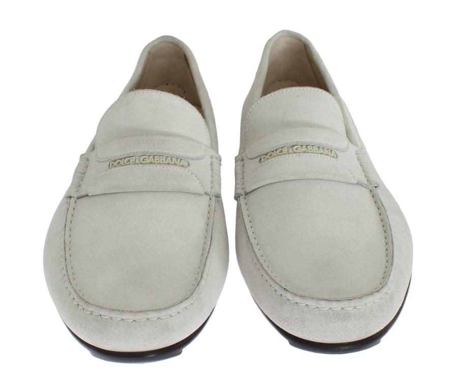 White Leather Suede Loafers