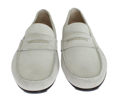 White Leather Suede Loafers