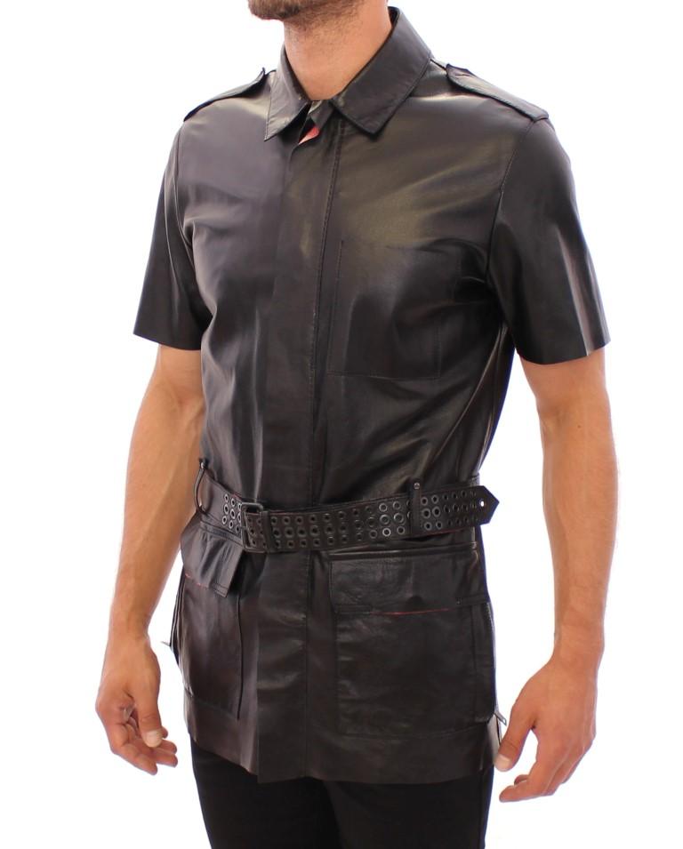 Black leather short sleeve jacket