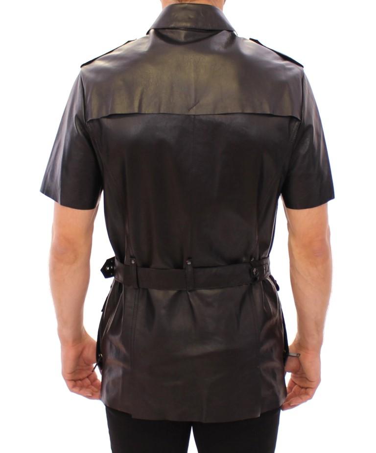 Black leather short sleeve jacket