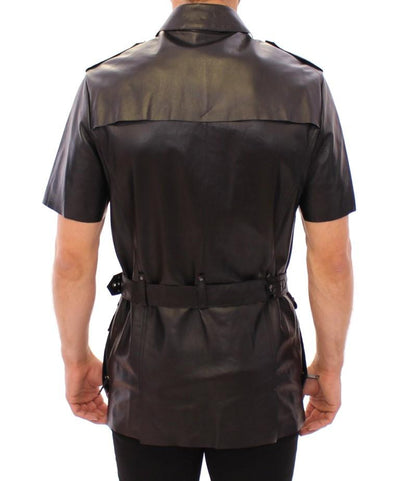 Black leather short sleeve jacket