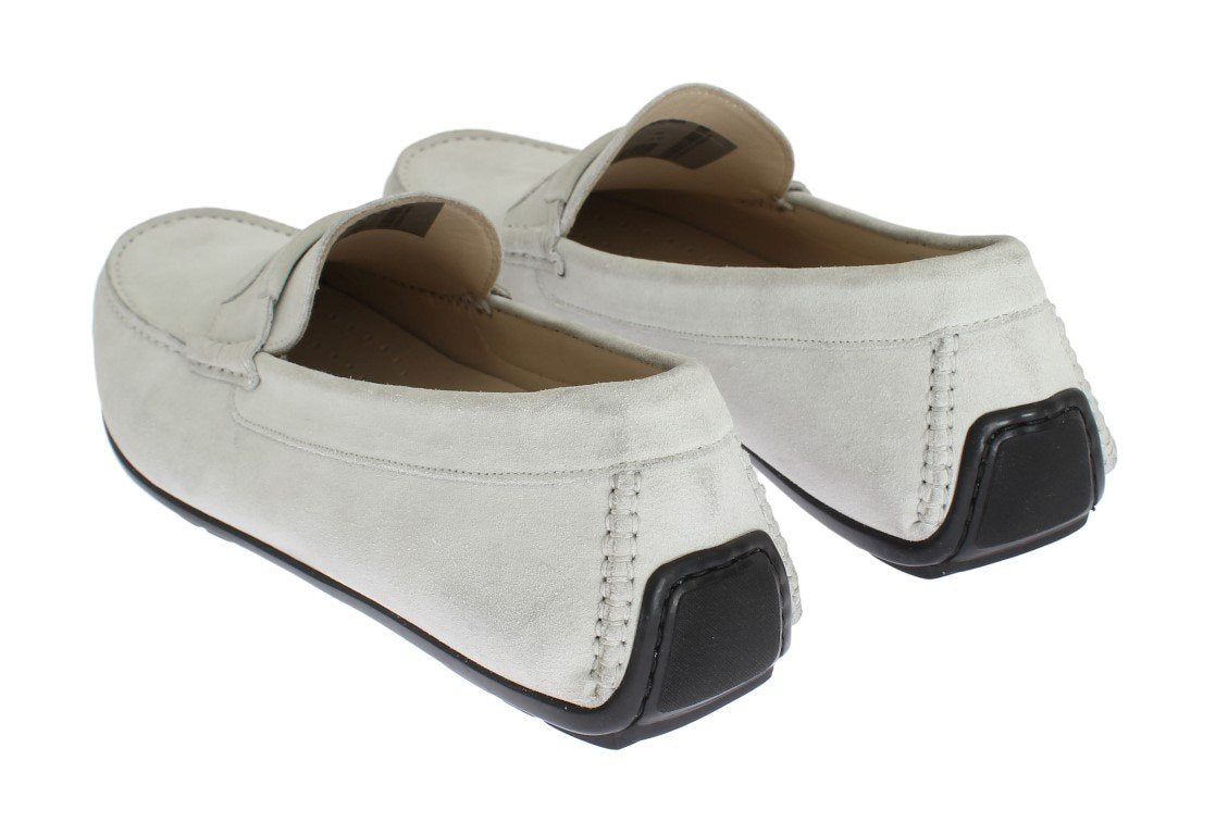 White Leather Suede Loafers