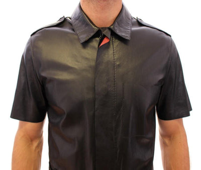 Black leather short sleeve jacket