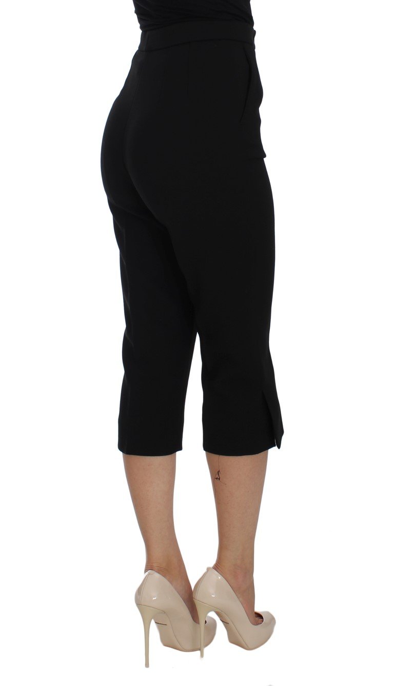 Black Wool Stretch High Waist 3/4 Pants