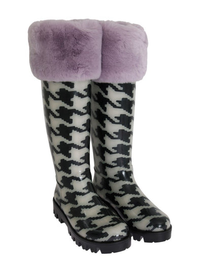 Black White Pattern Rubber Rain Boots