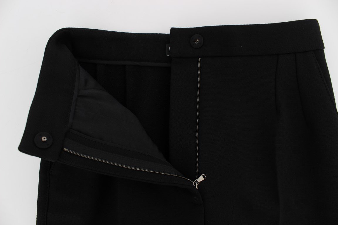 Black Wool Stretch High Waist 3/4 Pants