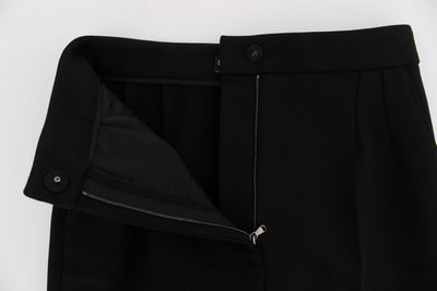 Black Wool Stretch High Waist 3/4 Pants