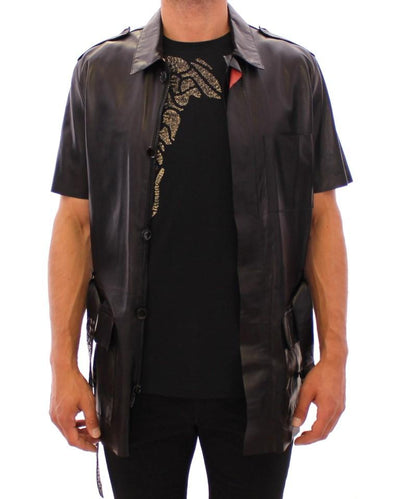 Black leather short sleeve jacket