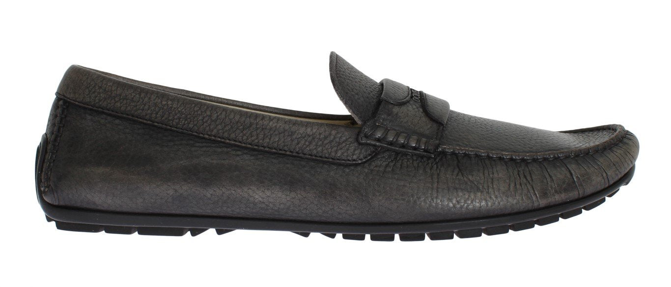 Gray Leather Loafers Shoes