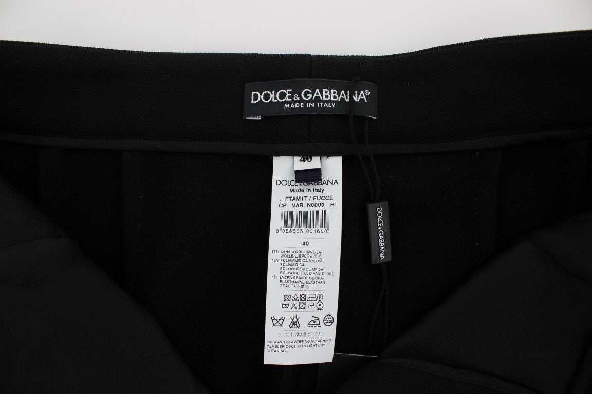 Black Wool Stretch High Waist 3/4 Pants