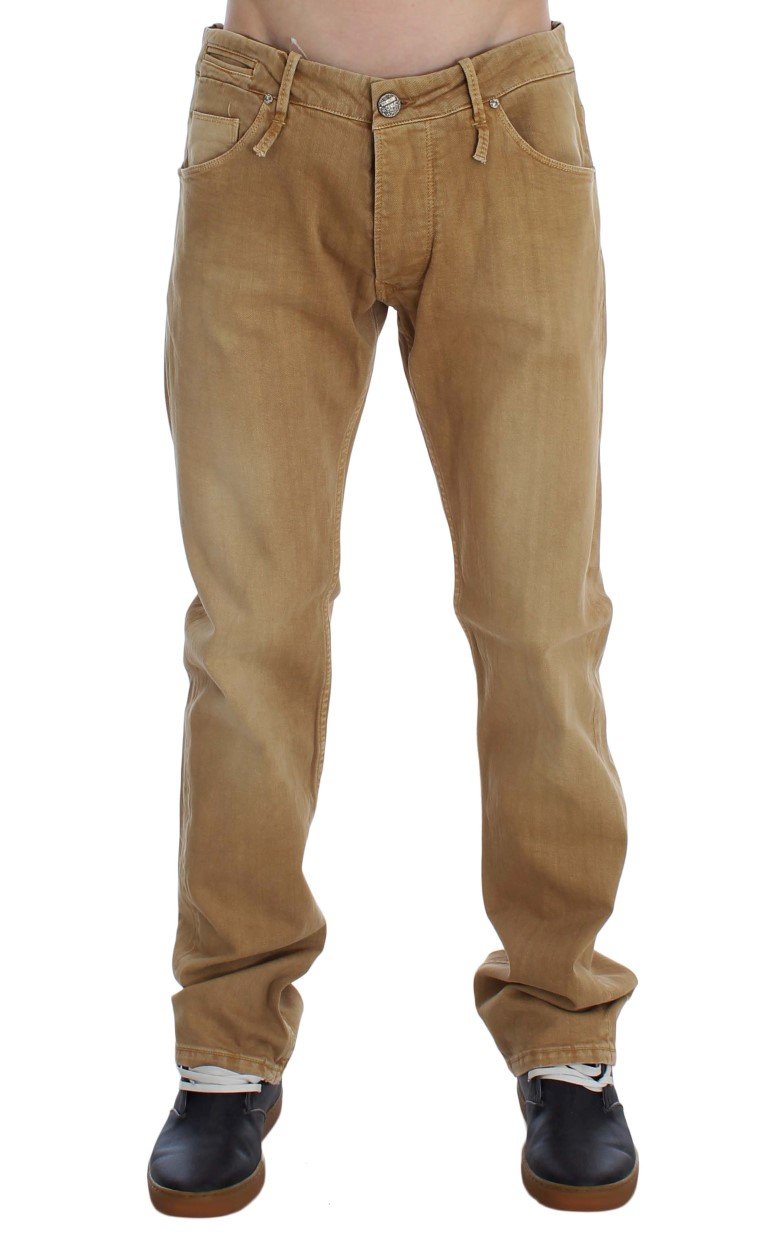 Beige Wash Cotton Stretch Regular Fit Jeans