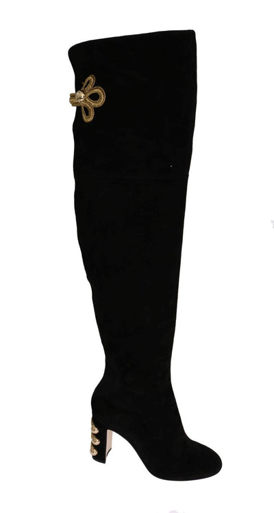Black Suede Gold Studs Boots
