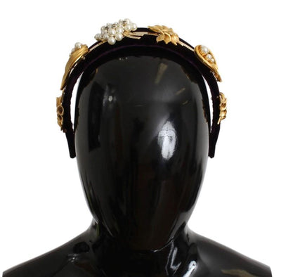 Purple Velvet Gold Brass Pearl Crystal Headband