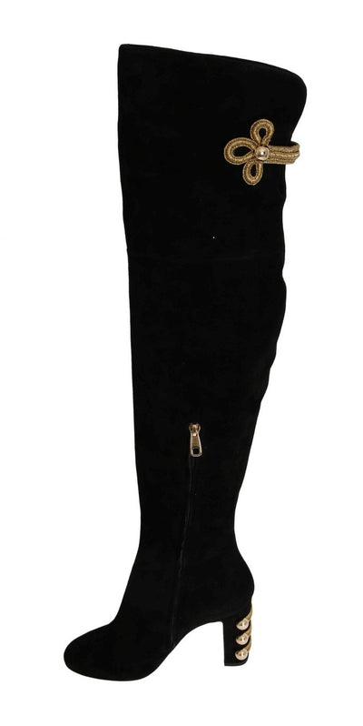 Black Suede Gold Studs Boots