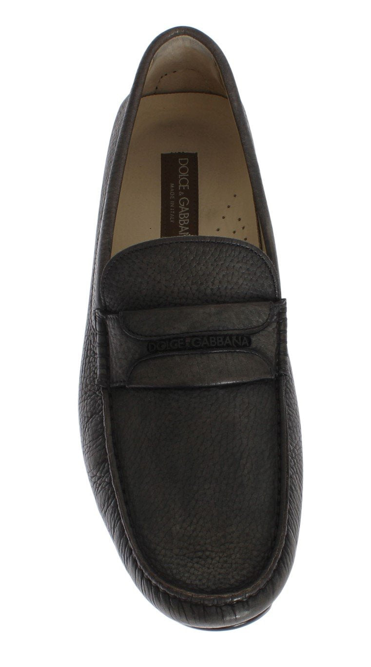 Gray Leather Loafers Shoes