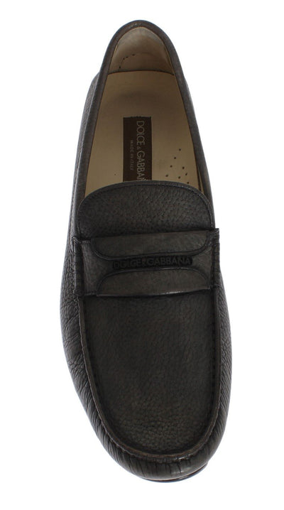 Gray Leather Loafers Shoes