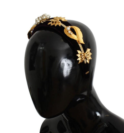 Purple Velvet Gold Brass Pearl Crystal Headband