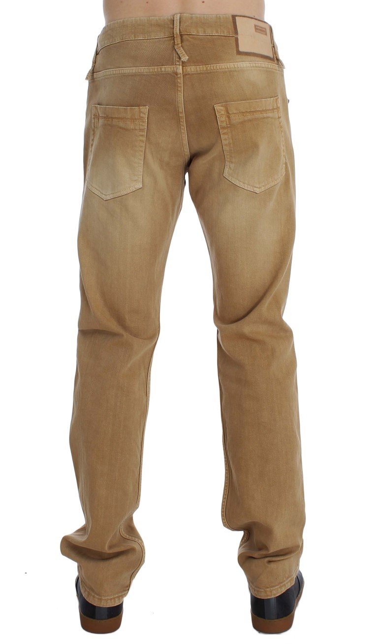 Beige Wash Cotton Stretch Regular Fit Jeans