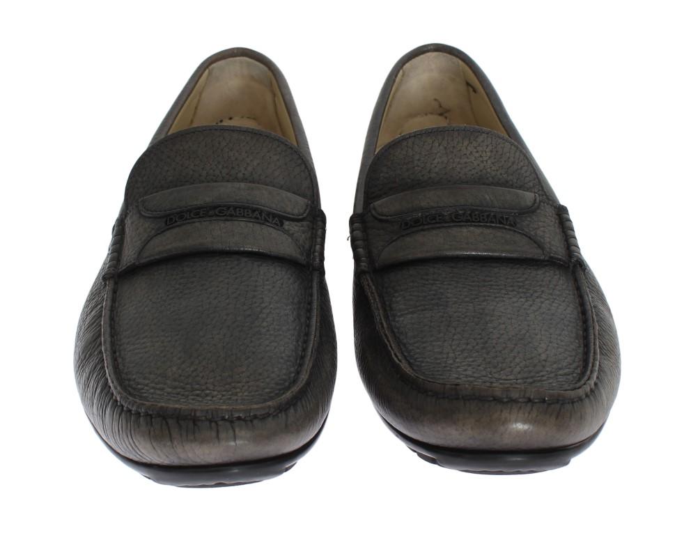 Gray Leather Loafers Shoes