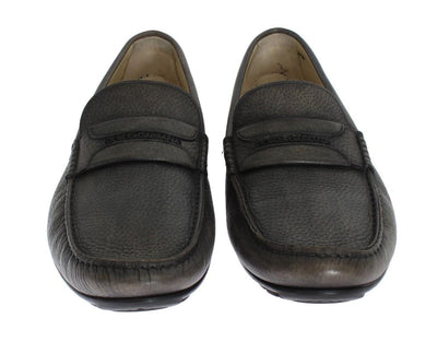 Gray Leather Loafers Shoes