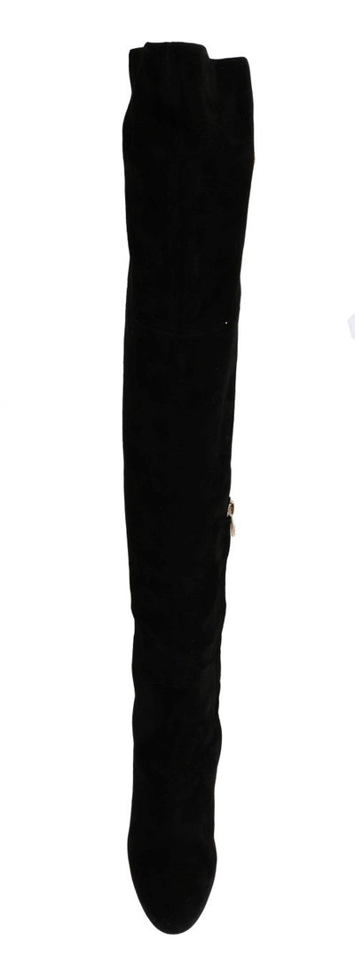 Black Suede Gold Studs Boots