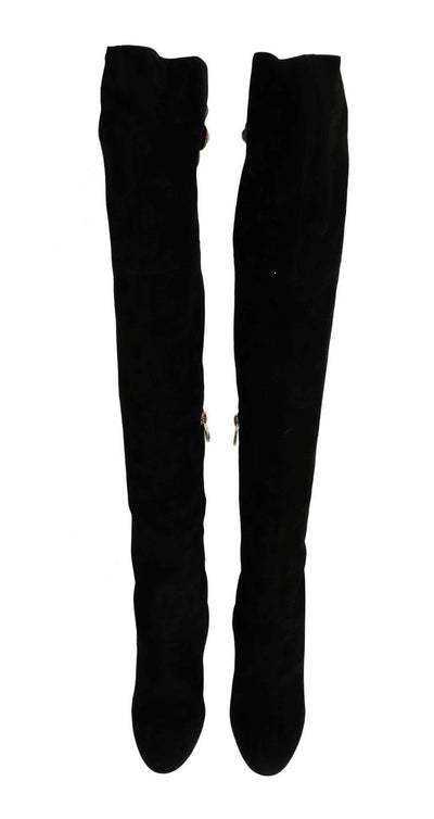 Black Suede Gold Studs Boots