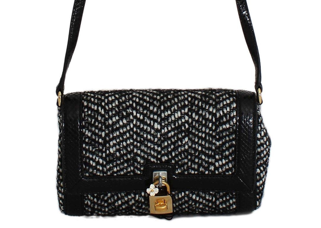 Black GLAM Tweed Snakeskin Shoulder Bag